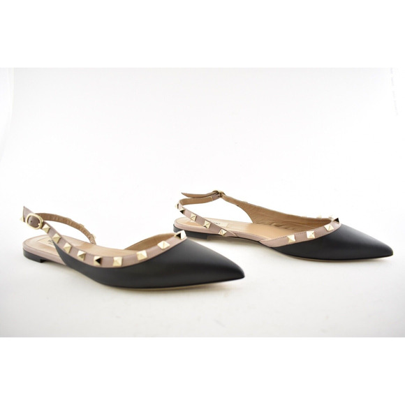 Valentino Rockstud Black Nude Stud Pointed Slingback Ballet Ballerina Flat 38.5 - Picture 4 of 12
